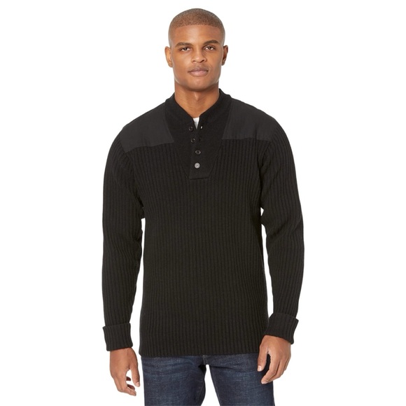 LL Bean Commando Henley Sweater Men’s XXL Merino Lamb Wool Ribbed Pullover Patch